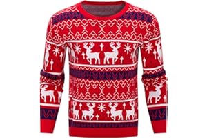 Litherday Świąteczny sweter męski zabawny renifer świąteczny nadruk oryginalny męski sweter świąteczny na zimowe imprezy S-XXL