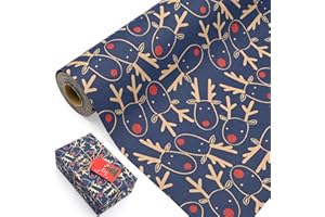 15m Christmas Wrapping Paper Roll，DXTXTJ 43cm Recyclable Wrapping Paper,Wrapping Paper Christmas Bulk,Red Brown Gift Wrapping Paper for Xmas
