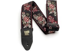Ernie Ball Sangle de guitare en jacquard, motif rose rouge