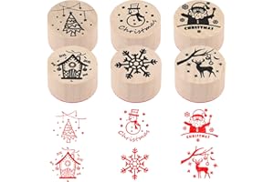 JODSEN Ensemble de timbres de Noël en bois,mini tampon en caoutchouc à colonne ronde 6 pièces,timbres sur le thème de Noël pour le papier d'emballage,albums de peinture de bricolage de Noël