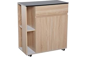 HOMCOM Kitchen Storage Trolley Cart Cupboard Rolling Island Shelves Cabinet With Door and Drawer Locking Wheels