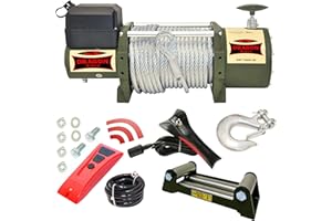 Dragon Winch Treuil électrique Truck 16000 lbs 7257 kg, 12V avec câble en acier 31m pour les véhicules industriels, les véhicules pompiers et les camions avec télécommande sans fil + accessoires