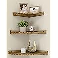 Petrala Corner Shelf Hanging Wall Shelf Wood 3-Piece Set Vintage Floating Shelves Rustic Corner Shelves for Wall Bookcase with Round And Floating Shelf for Bathroom Kitchen Bedroom Living Room