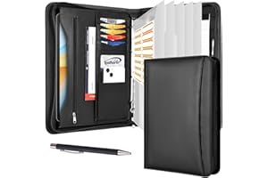 ‎LEATHARIO Leathario Schreibmappe A4 mit 5er Register DIN A4，Konferenzmappe mit 4 Ringbuch，Dokumentenmappe mit Reißverschluss,Ordner für Meeting, Business,Mappe für Geschäftsreisen