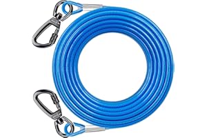 CHUIENDI Dog Tie Out Cable with 360° Swivel Lockable Hook and PVC Coating, 10ft 15ft 20ft 25ft 40ft 60ft 120ft Reflective Dog Lead Line, Galvanized Steel Wire Rope for Small Medium Pet Up to 60, 120, 250 lbs
