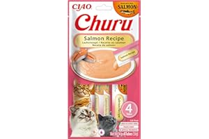 INABA Churu Treats Cat Treats 30% łososia, bogaty w kwasy omega 3, witaminę E, kolagen, tylko 12 kcal na tubkę | zdrowe przysmaki dla kotów z Japonii, 56 g (1 opakowanie)