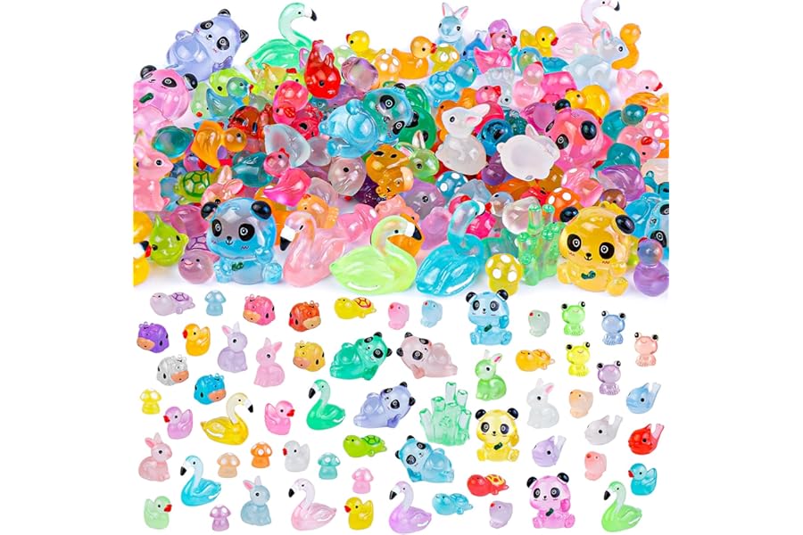 gyoyede 150pcs Luminous Mini Resin Animals,Tiny Animals Glow in The Dark Miniature Resin Animal Figures Bulk,Mini Panda Duck Dolphin Rabbit for Fairy Garden Micro Landscape Aquarium Dollhouse Decor