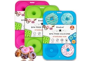 Anaeat 3 Pack Donut Pan Silicone Baking Mold, Just Pop Out! Non-Stick Doughnuts Baking Pans BPA Free for 6 Full-Size Donuts, Muffin, Cake Biscuit Bagels - Oven & Dishwasher Safe