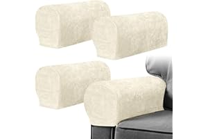 YANCLIFE Armrest Chair Covers, Set of 4 Anti-Slip Stretch Chenille Couch Arm Cover with 20 Twist Nails, Armrest Covers Thickened Arm Caps Slipcovers for Sofa Couch Chair Recliner Protector, Aurora White