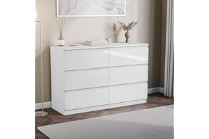 Vida Designs Glinton High Gloss Chest of Drawer, 100% FSC Certified Chest of Drawers for Clothes - Closet Organizers and Storage Cabinet for Hallway, Entryway (White, 6 Drawer)
