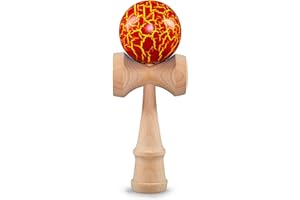 Ganzoo Kendama in legno di faggio, originale giapponese tradizionale attrezzatura sportiva in legno con sfera, spago e piatto per abilità/bilanciamento, idea regalo (rosso flash + legno)