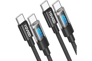 RAVIAD 100W USB C auf USB C Kabel [2Stück 1M] 5A Schnellladekabel Ladekabel PD QC3.0 with LED Display für iPhone 16/15 Pro Max, Galaxy S24/S23/S22/S21, Pad Pro, MacBook Air, Tablets, Huawei, Pixel