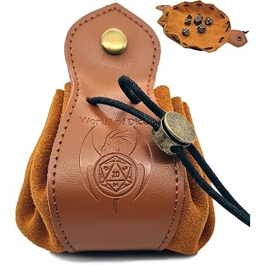 Gaming-Leder-Würfeltasche Mit Kordelzug – 2 Stück – PU-Leder Mit Baumstempel – Fasst Bis Zu 70 Würfel – Auch Als Rolltablett Nutzbar