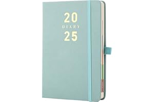 Mljtoyo Dziennik 2025 A5 dzień na stronę, twarda okładka, dzienny planer miesięczny, organizowany od stycznia do grudnia 2025, dziennik A5 z kolorową zakładką miesięczną, uchwytem na długopis,