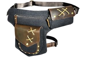 Handadsume Tela Resistente All'acqua + Vera Pelle Moto Equitazione Travel Coscia Borsa per Gambe Marsupio in Vita Per Gli Uomini Donne FB211-8 (Nero)