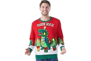 Giggling Getup Pull de Noël moche avec éclairage LED - Dinosaure de Noël - Pull de vacances