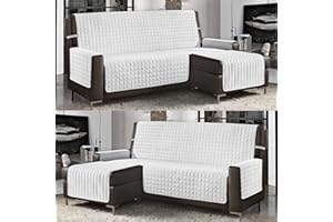BANZAII TEXTILE INNOVATOR ONLINE Banzaii Funda Sofá para Chaise Longue Acolchada 3 Plazas (240 cm) Reversible para Chaise Longue Izquierda/Derecha, Blanco