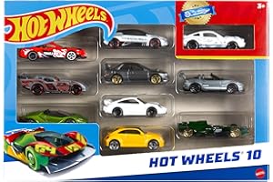 Hot Wheels Toy Cars & Trucks in 1:64 Scale (Assorted Styles, One Random Set), Set of 10, Multipack of Die-Cast Race or Police Cars, Hot Rods, Firetrucks or Vans (Styles May Vary), 54886