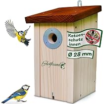 ERDENFREUND® Nestkast Voor Roodborstje – Met Marten- En Kattenbescherming – FSC-massief Hout – 2cm Dik – Handgemaakt – Inclusief Spechtbescherming – Schoonmaakbaar – Duurzaam & Sociaal