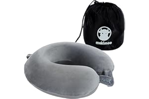 Makimoo Memory Foam Travel Pillow, Neck Pillow, Comfortable and Lightweight, Ideal for Sleeping on the Plane, Car, Train, Bus and Home, Comes with Storage Bag (Grey)