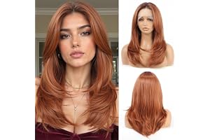 Allbell koppar rödbrun syntetisk lace front peruk för kvinnor, 33 × 4 graderat långt hår med naturligt självhäftande hårlinje