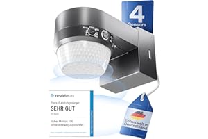 HUBER Motion 100 Infrarot Bewegungsmelder 360° mit 4 Sensoren und Fresnel-Linse - IP65 Bewegungsmelder LED geeignet I inkl. Unterkriechschutz & Bereichsbegrenzung, Wand-/Deckenmontage, anthrazit