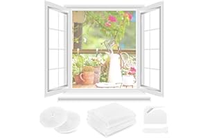 BERSSEN Zanzariera Finestra 2 Set - 150 x 150 CM - BIANCA, Non Richiede Foratura, CON Taglierina, Adesivo, Può Essere Tagliata su Misura