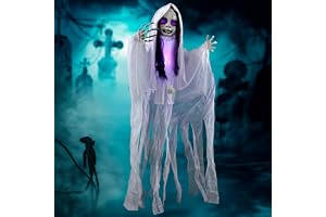 JOYIN 109 cm Hängande Spökdekoration Med Upplyst Huvud för Halloween Utomhus, Gård, Uteplats och Hemsökt Hus