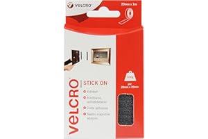 VELCRO® Brand | Stick On Tape | Cut-to-Length Strong Hook & Loop Self Adhesive Sticky Tape Perfect for Room Décor & Home, Office, Garage Use | Black | 20mm x 1m