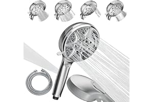 SparkPod 5 Inch 9 Spray Setting Shower Head - Handheld High Pressure Jet with On/Off Switch, Pause & Waterfall Setting- Premium ABS Removable Handheld Shower Head with Hose (6ft) (Polished Chrome)