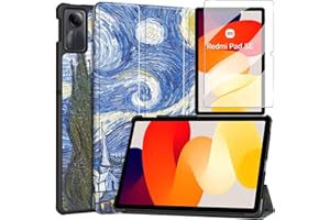 Alenbowen Compatibile con Xiaomi Redmi pad SE 11" （2023）,Cover Protettiva Ultra Sottile PU di con Funzione di Supporto,Starry Sky+ 1x pellicola protettiva in vetro temperato
