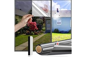 HONLONE One Way Window Film, Reflective Window Film Mirror, Anti Sun Glare UV Tinted Window Film, Protection Heat And Privacy For Home Office, Black Silver 90 * 200cm