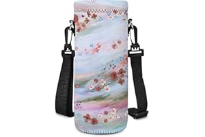 Piyycur Universal Bottle Holder with Adjustable Belt (500ml/750ml/1000ml) - Neoprene Thermal Bottle Case for Sports, School, Travel (Tema di Fiori Acquerello, 750ml(25oz))