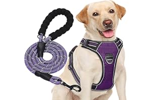 haapaw Hundegeschirr ohne Zug, einstellbar, reflektierend, Oxford, einfache Kontrolle, mittelgroßes Hundegeschirr mit kostenloser, strapazierfähiger Hundeleine