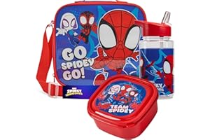Get Trend Marvel Spidey Bolsa Termica Porta Alimentos con Fiambrera Infantil y Botella de Agua 400ml Set de Almuerzo Infantil 3 Piezas Regalo para Niños (Spidey)