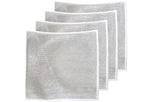 YiJee Mehrzweck-Geschirrspüllappen aus Draht - 4 Stück - Nass und Trocken, Doppellagig, Kratzfest - Wiederverwendbare Geschirrtücher für Pfannen, Töpfe, Herd, Küche und Haushalt (Silber)