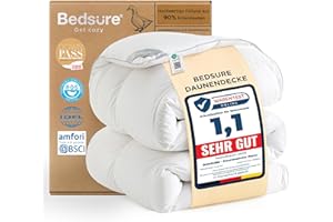 BEDSURE Kołdra puchowa 135 x 200 cm, kołdra puchowa - ciepła kołdra zimowa z 90% puchu / 10% pierza 1180 g, grube wypełnienie, bardzo ciepła kołdra puchowa z certyfikatem Öko-Tex, nadaje się do prania