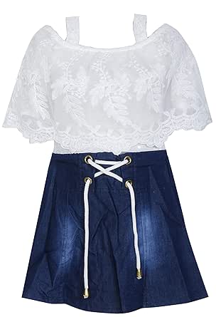 white top blue skirt dress