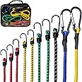 Amylac Bungee Cords with Hooks & Carabiner Clips, 10 pcs, All-Climate Bungee Straps, 8mm Thick Elastic Cord, Scratch Free Best Bungees with Hooks for Luggage, Camping, Hiking & more