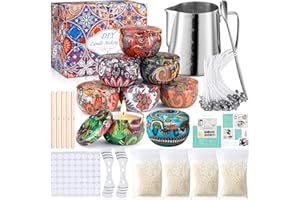 SaiXuan Set zur Herstellung von Wachskerzen, DIY, Kerzen, 50 Kerzendochte, 1 Herstellungsglas, 8 Dosen, 56 Dochtaufkleber und 2 Halterungen