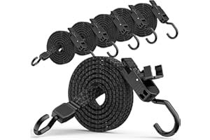 ‎RUGTOL Rugtol Verstellbar Spanngummi mit Haken, 200cm Expander mit Schnellverschluss-Schnalle und Metallhaken 6er Set, Flach Gepäckspanner Schwarz, Extra Stark Gummispanner für Sonnensegel, Fahrrad, Tarps