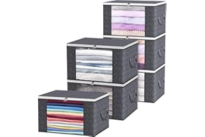 BriLumin Pudełka do przechowywania ubrań, 6 szt. Organizer Szafki z zamkiem błyskawicznym i wzmocnionym uchwytem Torba do przechowywania ubrań 90L Torby do przechowywania ubrań Kołdry Koce