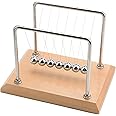 CERROPI Newton Cradle Balance Balls, Newton Pendulum with 7 Balls, Classic Newton Swing Ball, Decorative Physics Gadget for Desk, Beech Base & Chromed Metal Stand, 11 inch, 50 Sec Swingtime