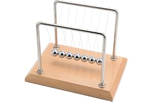 CERROPI Newton Cradle Balance Balls, Newton Pendulum with 7 Balls, 50 Sec Swingtime Classic Newton Swing Ball, Decorative Physics Gadget for Desk, Beech Base & Chromed Metal Stand, 11 inch