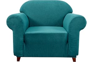 subrtex kariert Sofabezug Sofahusse Sesselbezug Stretchhusse Sofaüberwurf Couchhusse Spannbezug(1 Sitzer,Petrol Blau)