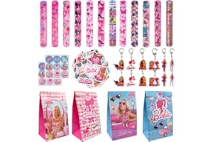 Clvsyh 86 Pezzi Set Regalo Di Compleanno Per Bambini Bar-Bi, 12 Braccialetti Schiaffo + 12 Sacchetti Regalo + 12 Portachiavi + 50 Adesivi Bambini, Bomboniere Per Feste, Regalo Di Festa Per Bambini