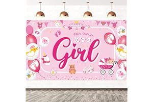 DPKOW It's A Girl Fabric Photo Backdrop Banner for Baby Shower Decoration