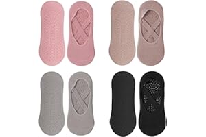 mtuihfo 4 Pairs Yoga Socks for Women Non Slip, Breathable Non-Slip Pilates Grip Socks with Straps, Barre Ballet Barefoot Dance Workout Fitness