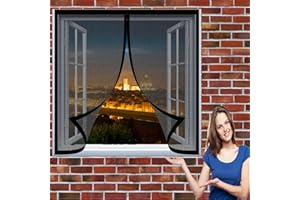 DOGUO Aimantée Auto-Adhésif en Maille Rideau 116 x 140 cm Moustiquaire Magnétique Sans Percer Facile à Installer Porte Anti Insecte pour Les Types de Fenêtres, Noir