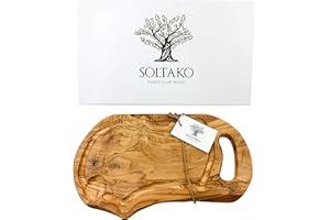 SOLTAKO Tabla de Cortar Grande XXL de Madera de Olivo, Tabla de Madera Gruesa y Resistente con Ranura, Tabla de Carne, Tabla de Cortar, Tabla de Madera Maciza, rústica